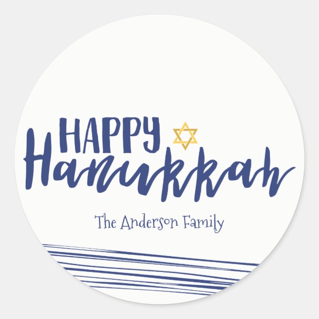 Happy Hanukkah Star of David Sticker Gift Tag (Front)
