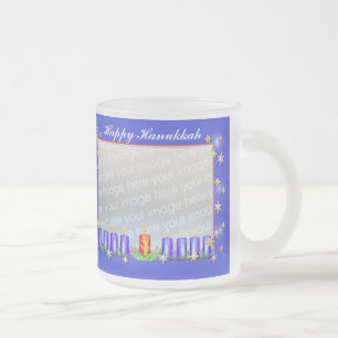 Happy Hanukkah Stars and Candles 2-Photo Frame Frosted Glass Coffee Mug