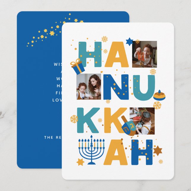 Happy HANUKKAH Stars & lights Photo Greeting Card (Front/Back)