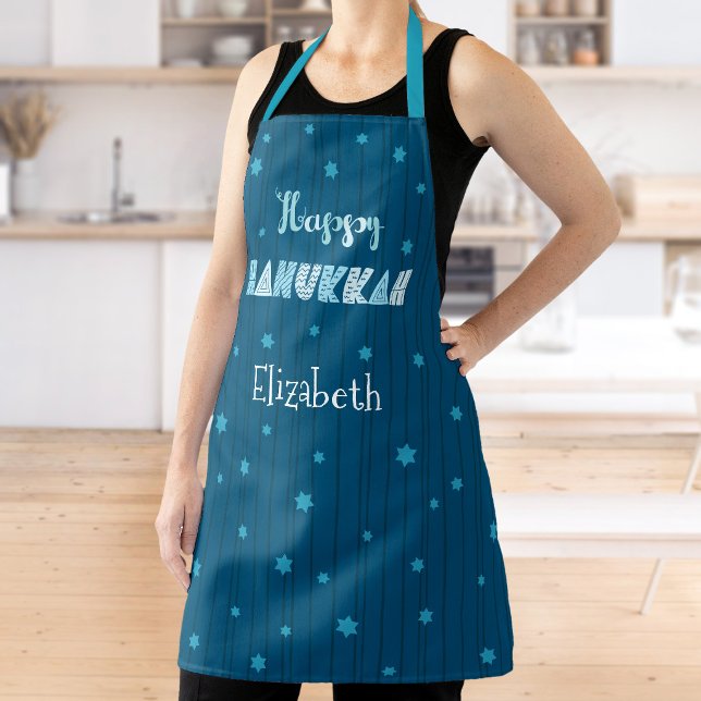 Happy Hanukkah Teal Modern Whimsical Typography Apron (Creator Uploaded)