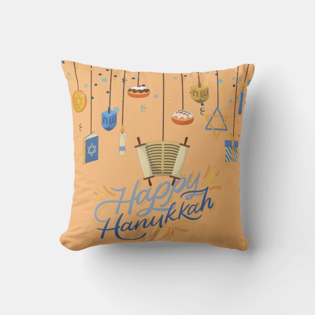 Happy Hanukkah Throw Pillow (Front)