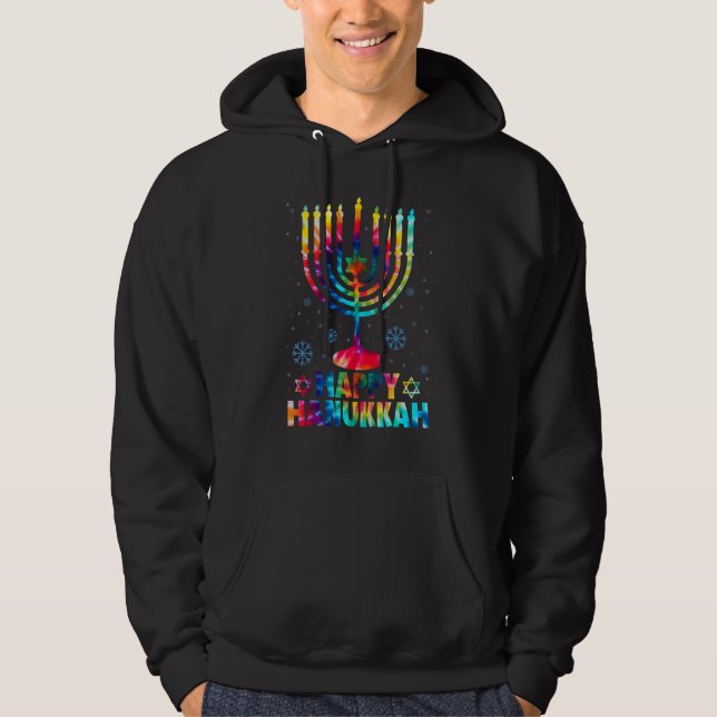 Happy Hanukkah Tie Dye Jewish Chanukah Menorah Han Hoodie (Front)