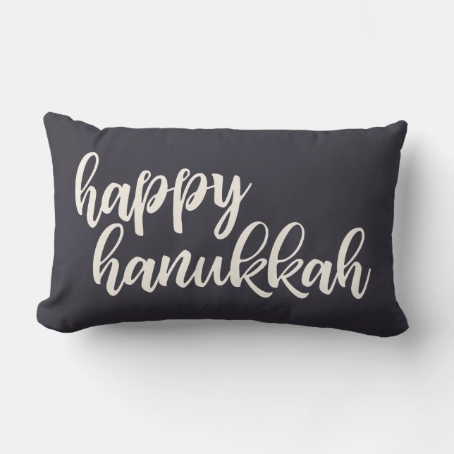 Happy Hanukkah Trendy Script Lettering Navy Blue Lumbar Cushion (Front)