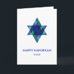 Happy Hanukkah Turquoise Star of David Non-Photo Holiday Card<br><div class="desc">Wish friends and family "Happy Hanukkah" with this whimsical blue multicolored Star of David.  The year is editable with more editable text inside.  Click "customise it" to change fonts,  move text,  colour or resize</div>
