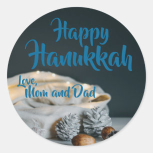 Happy Hanukkah twinkle lights white bag Classic Round Sticker