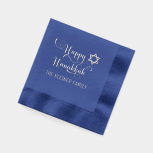Happy Hanukkah Typography #10 Family Name Foil Napkins