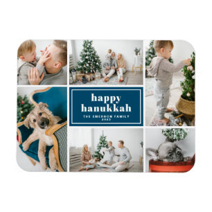 Happy Hanukkah Typography Blue Photo Collage Magnet