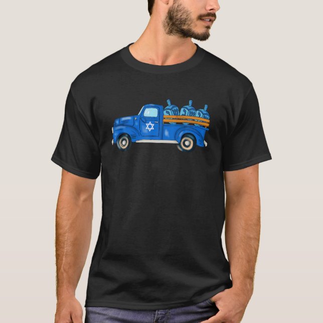 Happy Hanukkah Vintage Truck Farmhouse Retro T-Shirt (Front)
