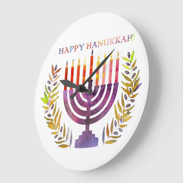 Happy Hanukkah Wall Clock (Angle)