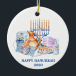 Happy Hanukkah Watercolor Covid 2020 Face Mask Ceramic Tree Decoration<br><div class="desc">This design was created though digital art. It may be personalised in the area provided or customising by changing the photo or added your own words. Contact me at colorflowcreations@gmail.com if you with to have this design on another product. Purchase my original abstract acrylic painting for sale at www.etsy.com/shop/colorflowart. See...</div>