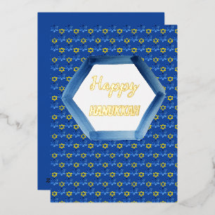 Happy Hanukkah Watercolor David Stars Foil Holiday Card