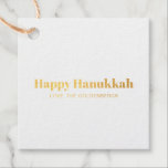 Happy Hanukkah white and blue minimalist custom Favour Tags<br><div class="desc">Happy Hanukkah gold foil typography simple modern Hanukkah personalised foil favour tags.
Fully customisable foil text, available in kraft or white paper, blue colour back.</div>