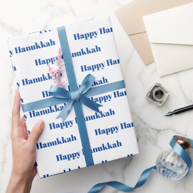 Happy Hanukkah white and blue pattern modern Wrapping Paper (Gifting)