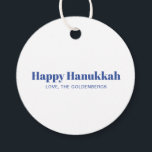 Happy Hanukkah white blue minimalist personalised Favour Tags<br><div class="desc">Happy Hanukkah blue and white typography simple modern Hanukkah personalised favour tags.
Fully customisable blue text on white background with a blue colour back.</div>
