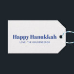 Happy Hanukkah white blue minimalist personalised Gift Tags<br><div class="desc">Happy Hanukkah blue and white typography simple modern Hanukkah personalised Gift Tags.
Fully customisable blue text on white background with a blue back.</div>