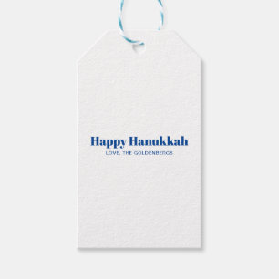 Happy Hanukkah white blue modern stripes custom Gift Tags