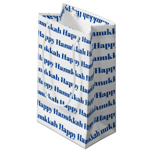 Happy Hanukkah white blue modern typography Small Gift Bag