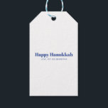 Happy Hanukkah white blue simple minimalist custom Gift Tags<br><div class="desc">Happy Hanukkah blue and white typography simple minimalist modern elegant Hanukkah personalised gift tags.
Fully customisable blue text on white background with a blue colour back.</div>