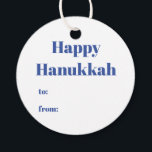 Happy Hanukkah white blue to from blank minimalist Favour Tags<br><div class="desc">Happy Hanukkah blue and white to from blank cute minimalist modern simple elegant Hanukkah Favour Tags.
Fully customisable blue text on white solid plain background.</div>