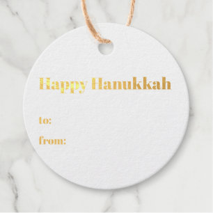 Happy Hanukkah white blue to from minimalist gold Favour Tags