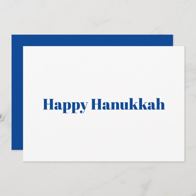 Happy Hanukkah white blue typography minimalist Holiday Card (Front/Back)