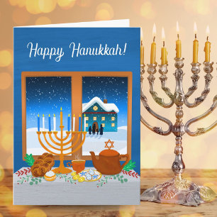 Happy Hanukkah Window Scene Cosy Winter  Card