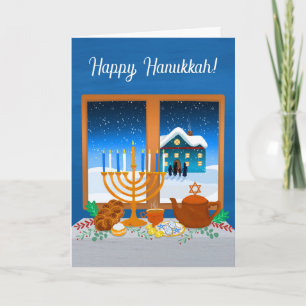 Happy Hanukkah Window Scene Cozy Winter  Card