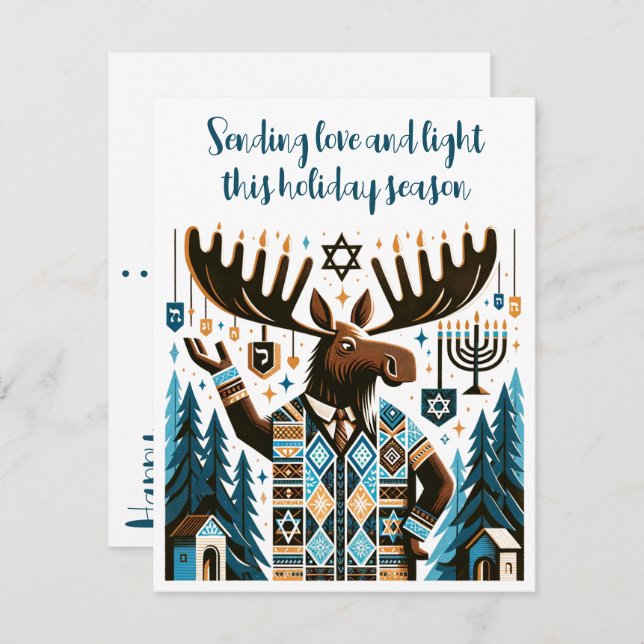 Happy Hanukkah (With A Moose!) Holiday Postcard (Front/Back)