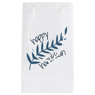 Happy Hanukkah (with Blue Leaves) Small Gift Bag