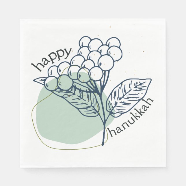 Happy Hanukkah (with Drawn Berries) Napkin (Front)