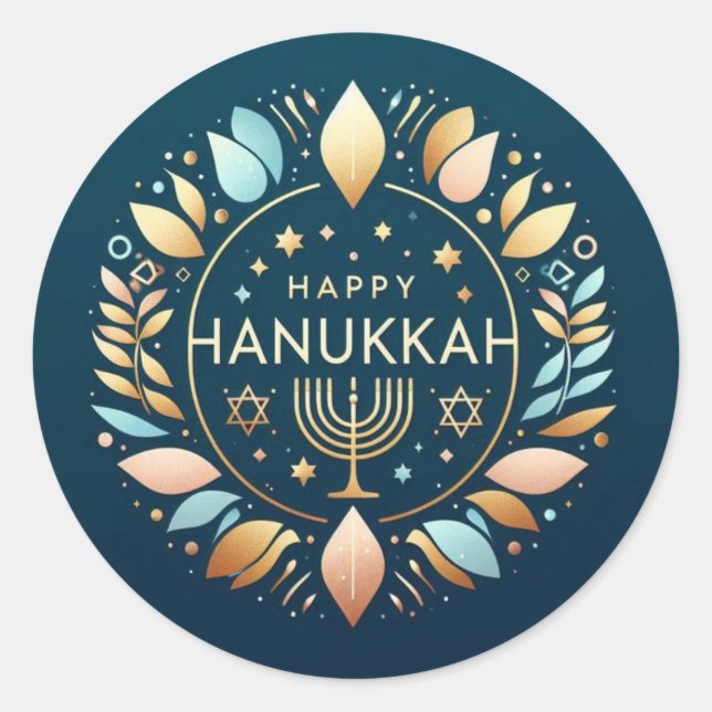 Happy Hanukkah with Menorah  Classic Round Sticker (Front)