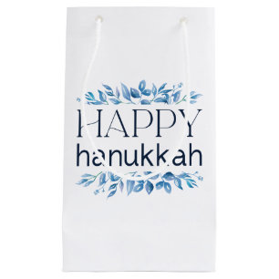 Happy Hanukkah (with Winter Watercolored Florals) Small Gift Bag
