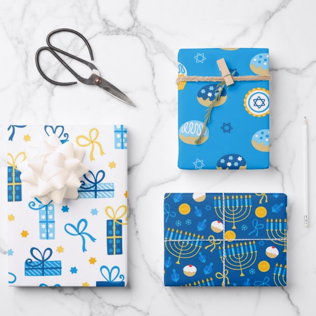 Happy Hanukkah Wrapping Paper Sheet (Front)