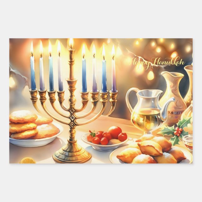 Happy Hanukkah Wrapping Paper Sheet (Front 3)