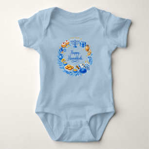 Happy Hanukkah Wreath  Baby Bodysuit