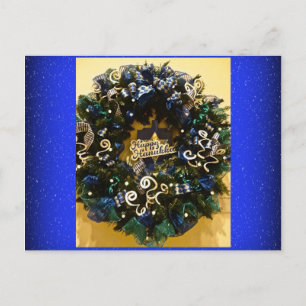 Happy Hanukkah Wreath Jewish Holiday Greeting Postcard