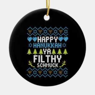 Happy Hanukkah Ya Filthy Schmuck Jewish Sweater Ceramic Tree Decoration