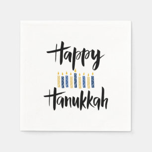 Happy Hanukkah Yellow Blue Candles Napkin