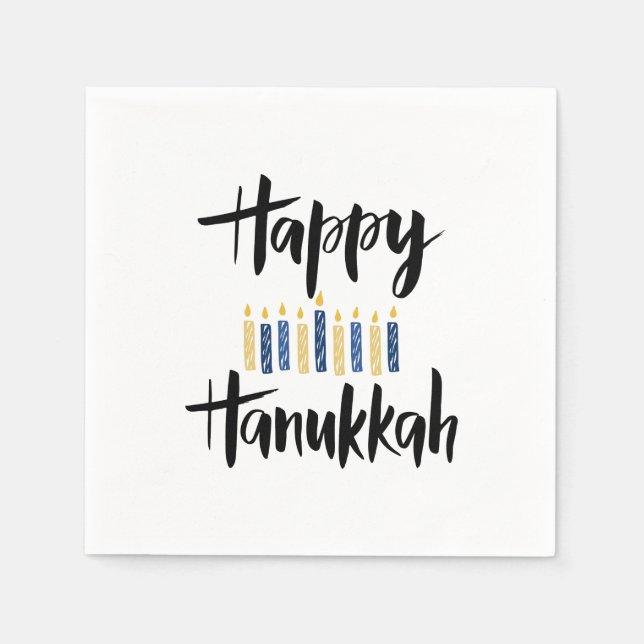 Happy Hanukkah Yellow Blue Candles Napkin (Front)