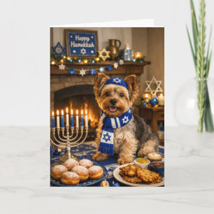 Happy Hanukkah Yorkie Card – Adorable Jewish Card