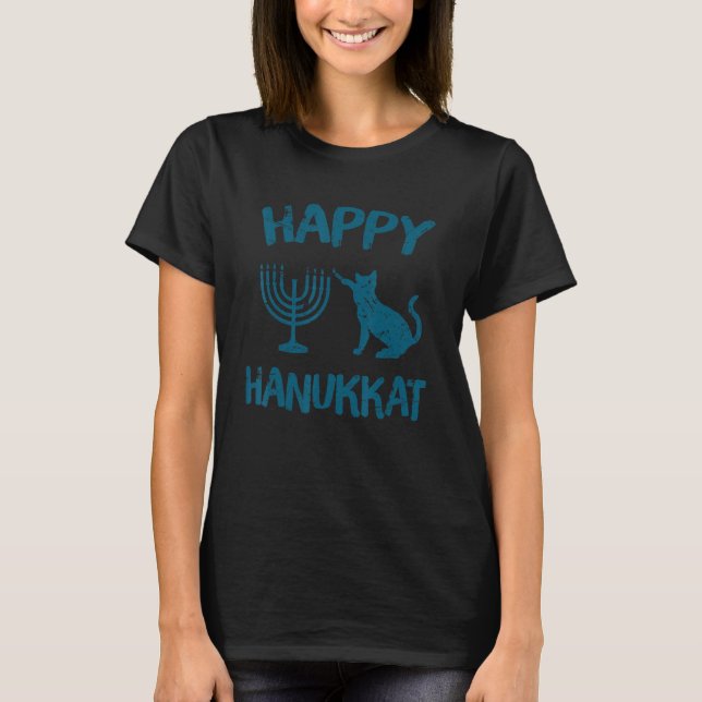 Happy Hanukkat Cat Lighting Menorah  Chanukah Hanu T-Shirt (Front)
