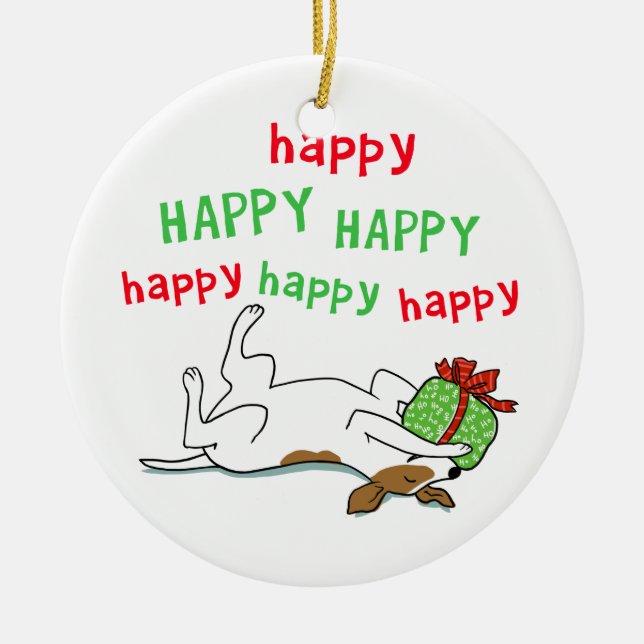 Happy Happy Jack Russell Terrier Christmas Dog Ceramic Tree Decoration (Front)