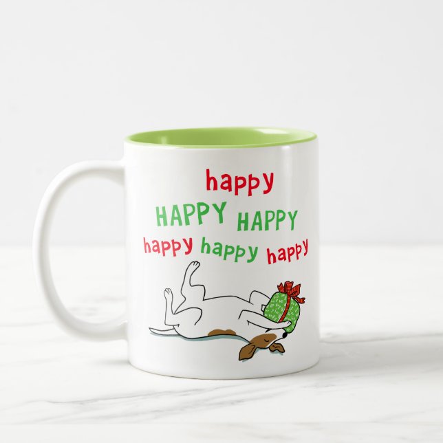 Happy Happy Jack Russell Terrier Cute Holiday Dog Two-Tone Coffee Mug (Left)