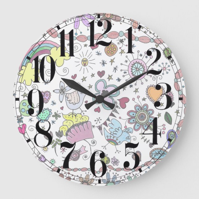 Happy Happy Joy Joy Doodle Large Clock (Front)