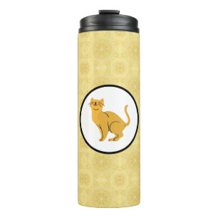 Happy happy kitty cat ginger on gold thermal tumbler