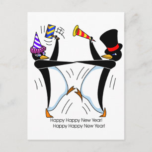 Happy Happy New Year Penguins Holiday Postcard