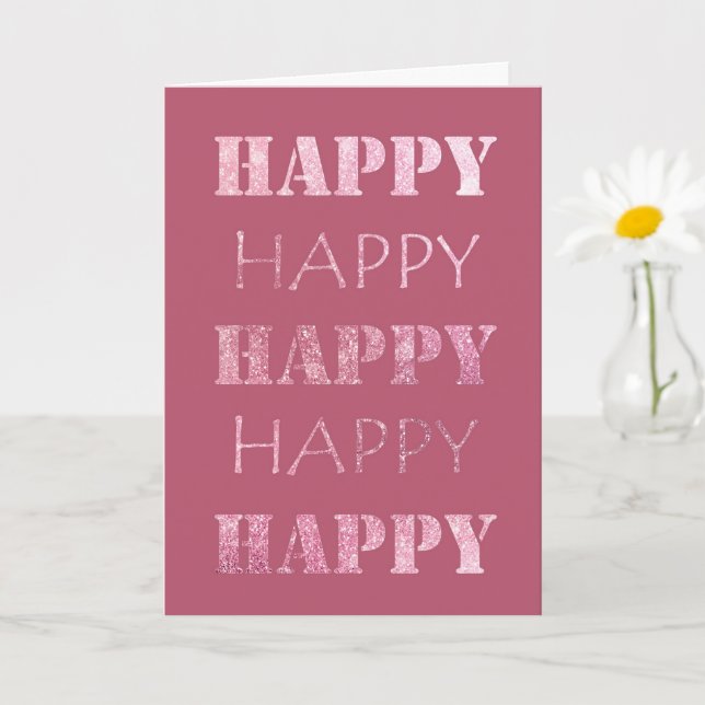 Happy Happy Pink Glitzy Sparkle Card (Small Plant)