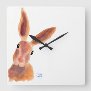 Happy Hare ' Jim Jam' by Shirley MacArthur Square Wall Clock