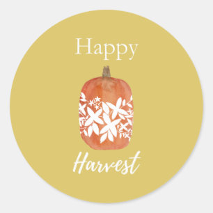 Happy Harvest Fall Pumpkin Stickers- Yellow Classic Round Sticker
