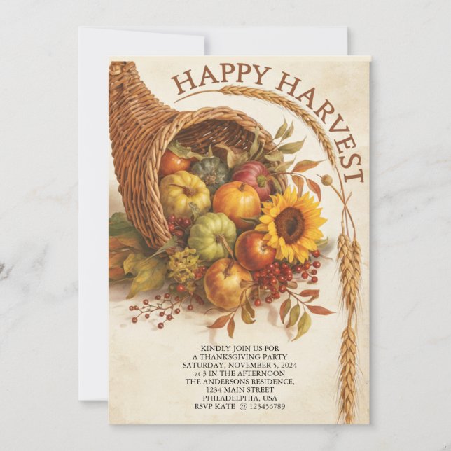 Happy Harvest Thanksgiving  Invitation (Front)